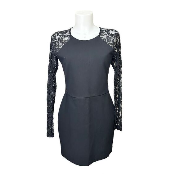 TWO ARROWS Womens Black Lace Stretch‎ Mini Longsleeve Bodycon dress large - Picture 1 of 9